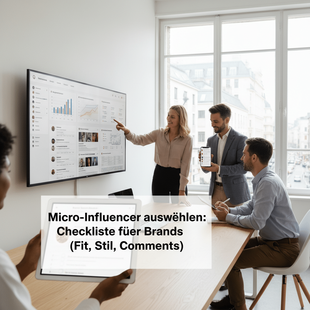 Fotorealistisches Beitragsbild zu: Micro-Influencer auswaehlen: Checkliste fuer Brands (Fit, Stil, Comments)