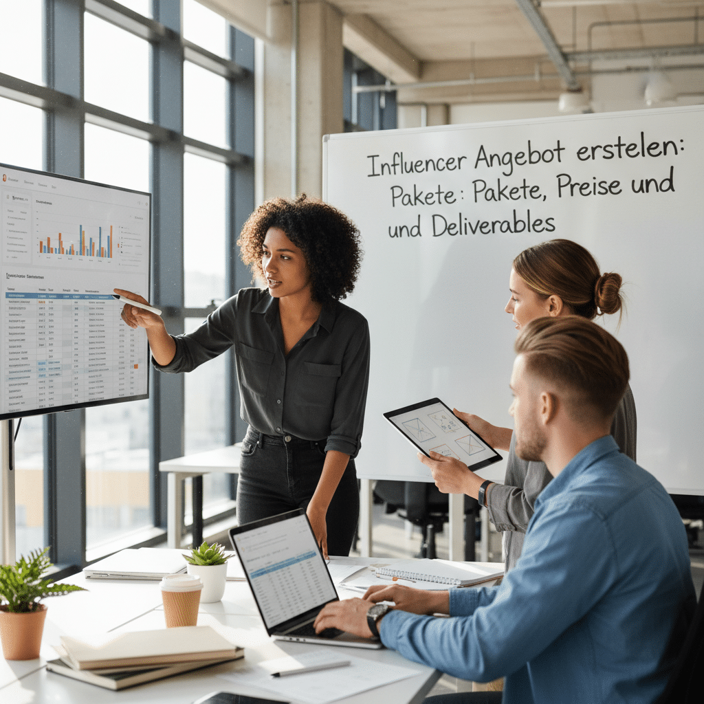 Fotorealistisches Bild zum Beitrag: Influencer Angebot erstellen: Pakete, Preise und Deliverables