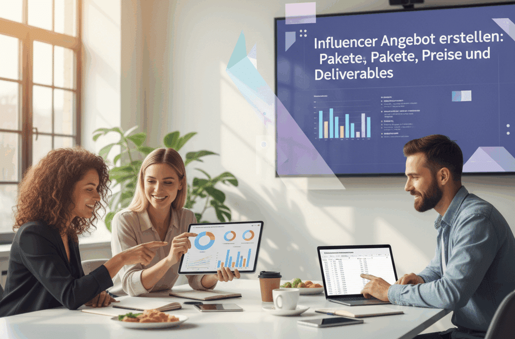 Fotorealistisches Beitragsbild zu: Influencer Angebot erstellen: Pakete, Preise und Deliverables