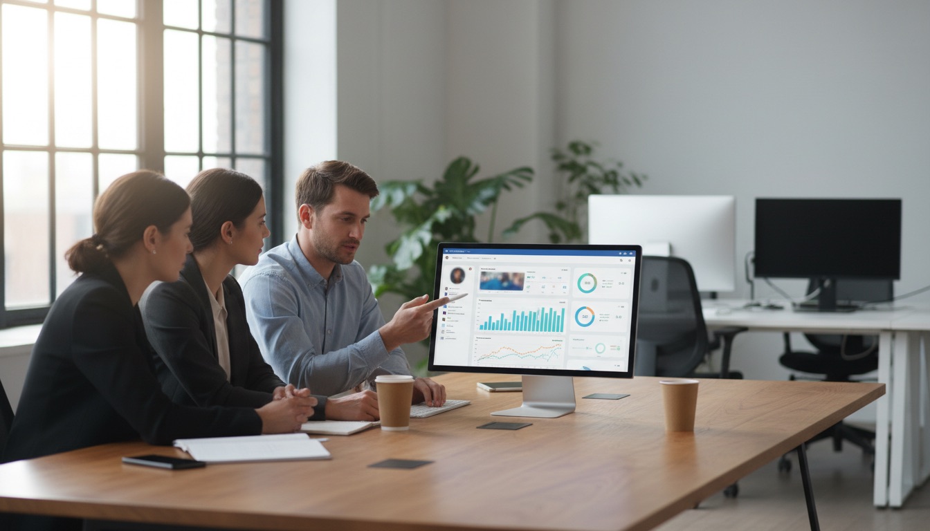 Social-Media-Team analysiert Kennzahlen eines öffentlichen Instagram-Accounts auf Laptop und Tablet