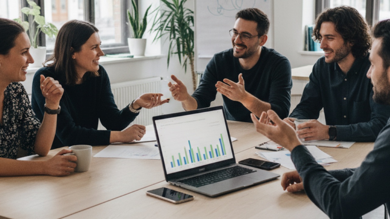 Modernes Team-Meeting in einem realistischen Büro